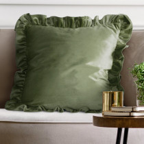 Zamatová obliečka na vankúš BRENDA s volánom olivová